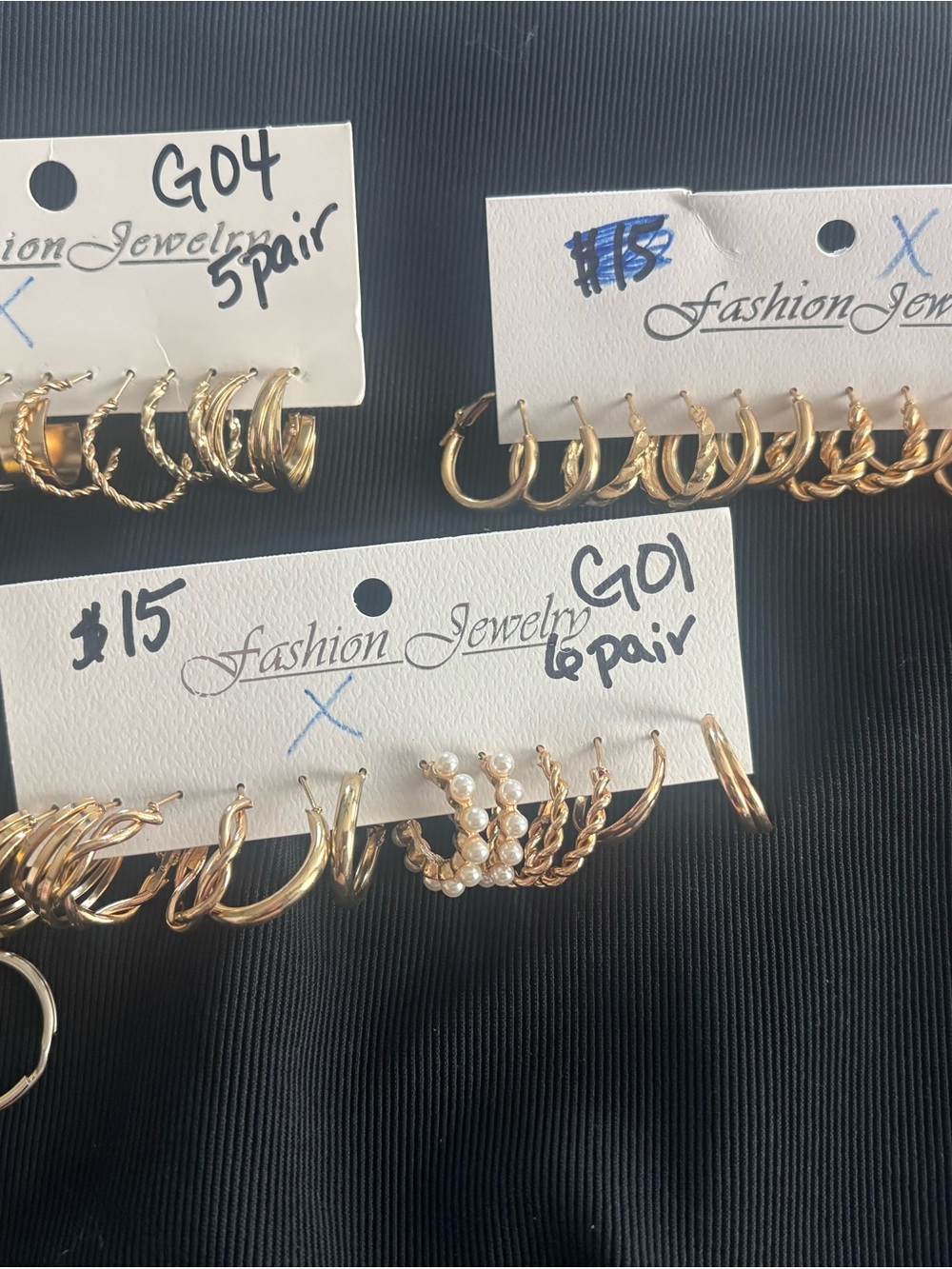 Fashion Jewelry Gold-Tone Hoop and Pearl Accent Earring Set 17 pair Lot X